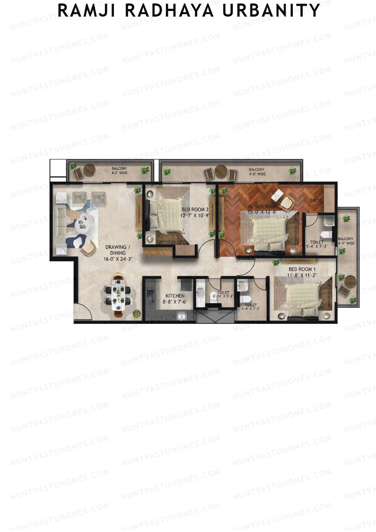 Ramji Radhaya Urbanity, Tower Urbanity, Unit 8, 3BHK, Super Area 1800   sq ft 