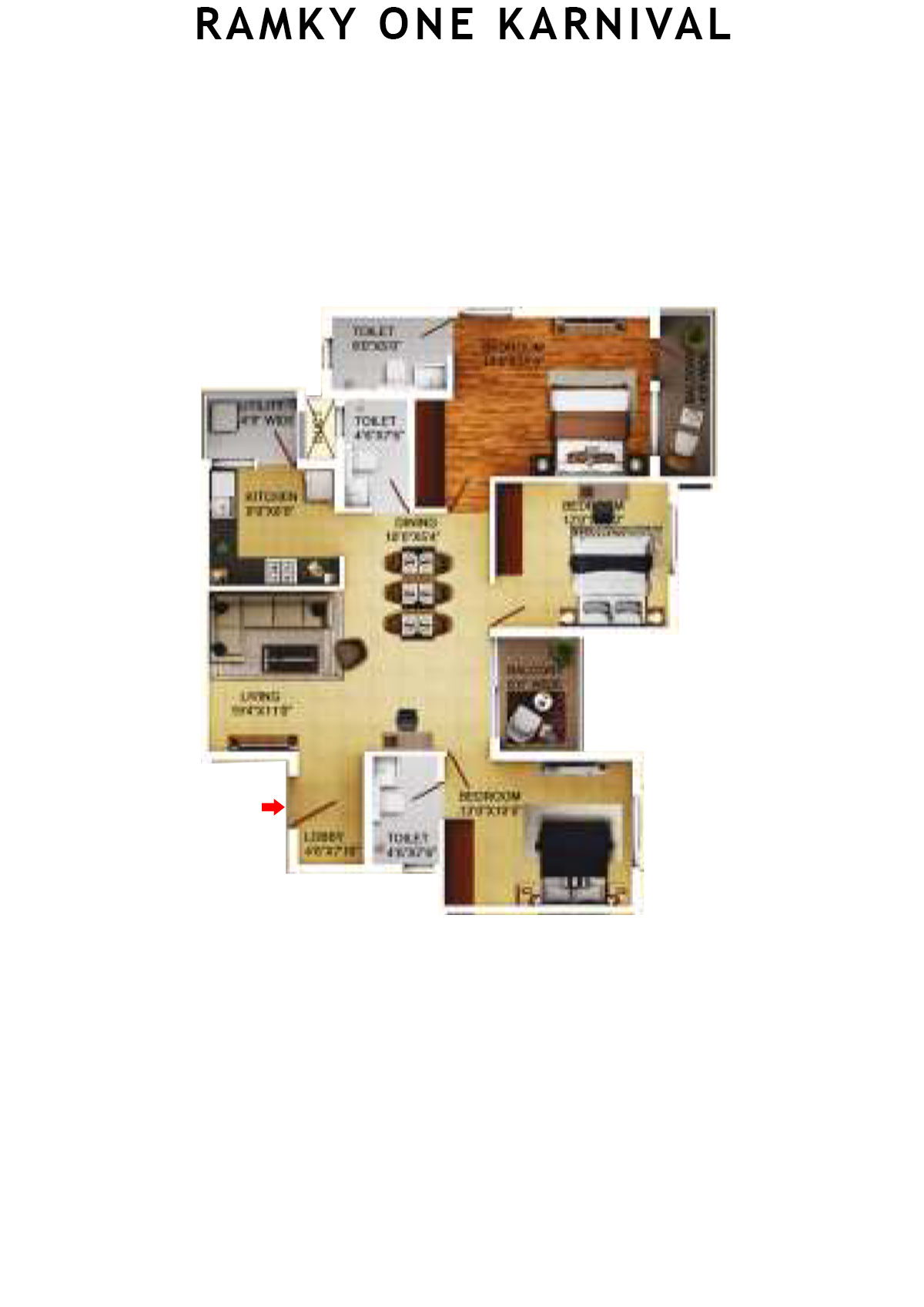 Ramky One Karnival Block B Wing E Unit 1 (Type 3A) Floor Plan