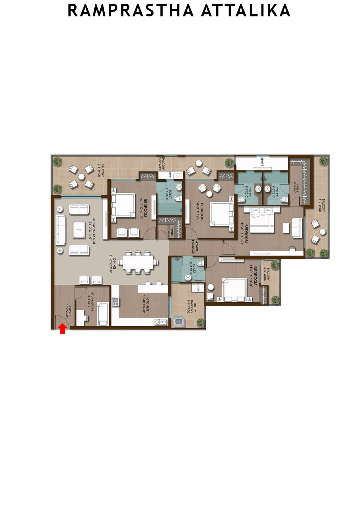 Ramprastha Attalika Tower A Unit 1 (Type 1) Floor Plan
