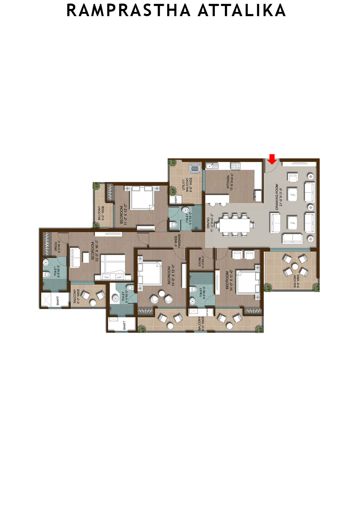Ramprastha Attalika Tower A Unit 3 (Type 2) Floor Plan