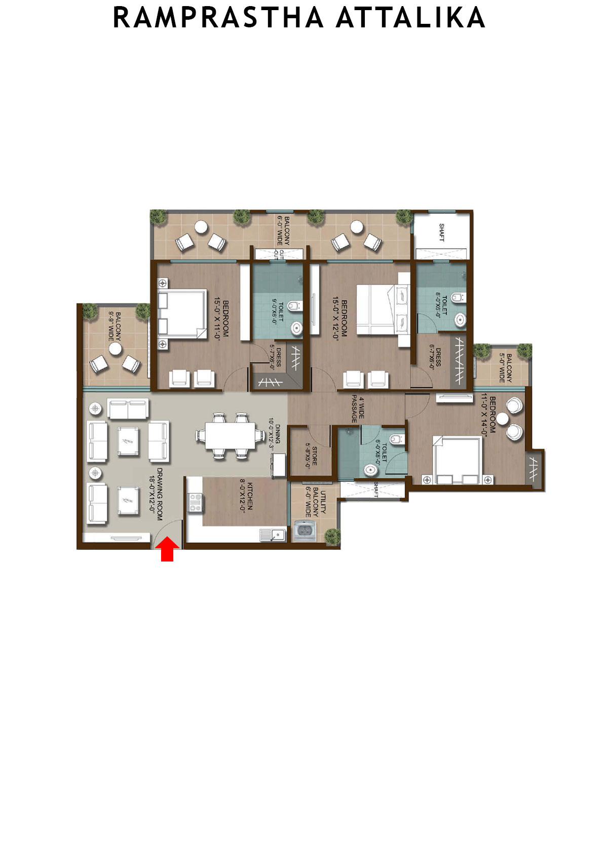 Ramprastha Attalika Tower B Unit 1 (Type 3) Floor Plan