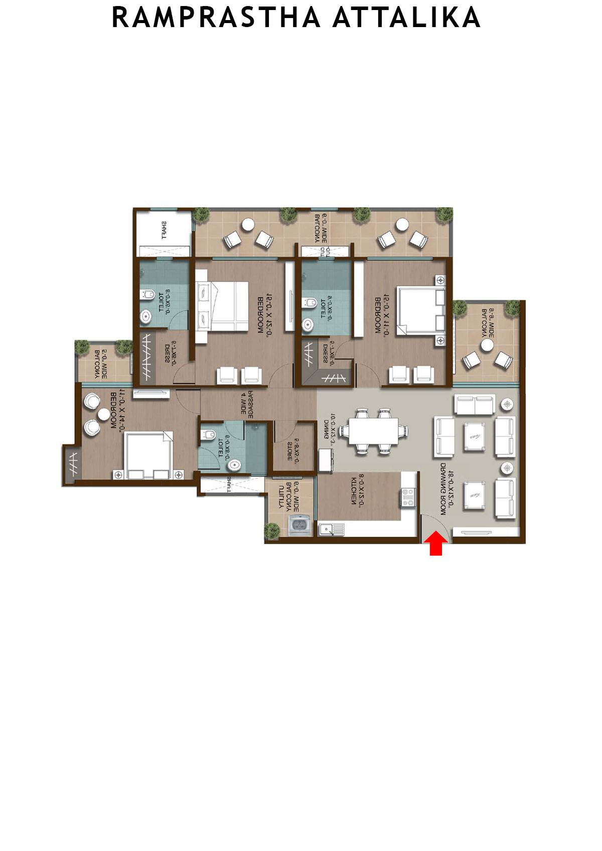 Ramprastha Attalika Tower B Unit 2 (Type 4) Floor Plan