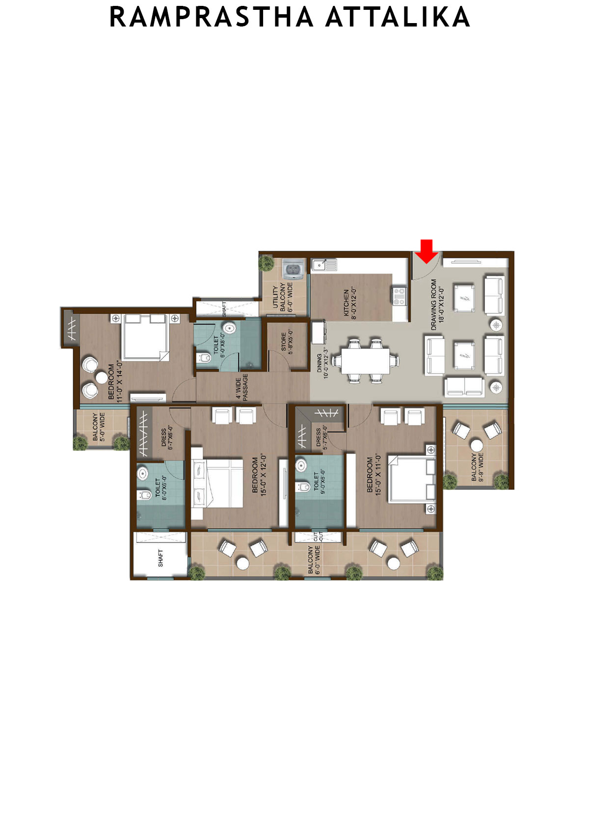 Ramprastha Attalika Tower B Unit 3 (Type 4) Floor Plan