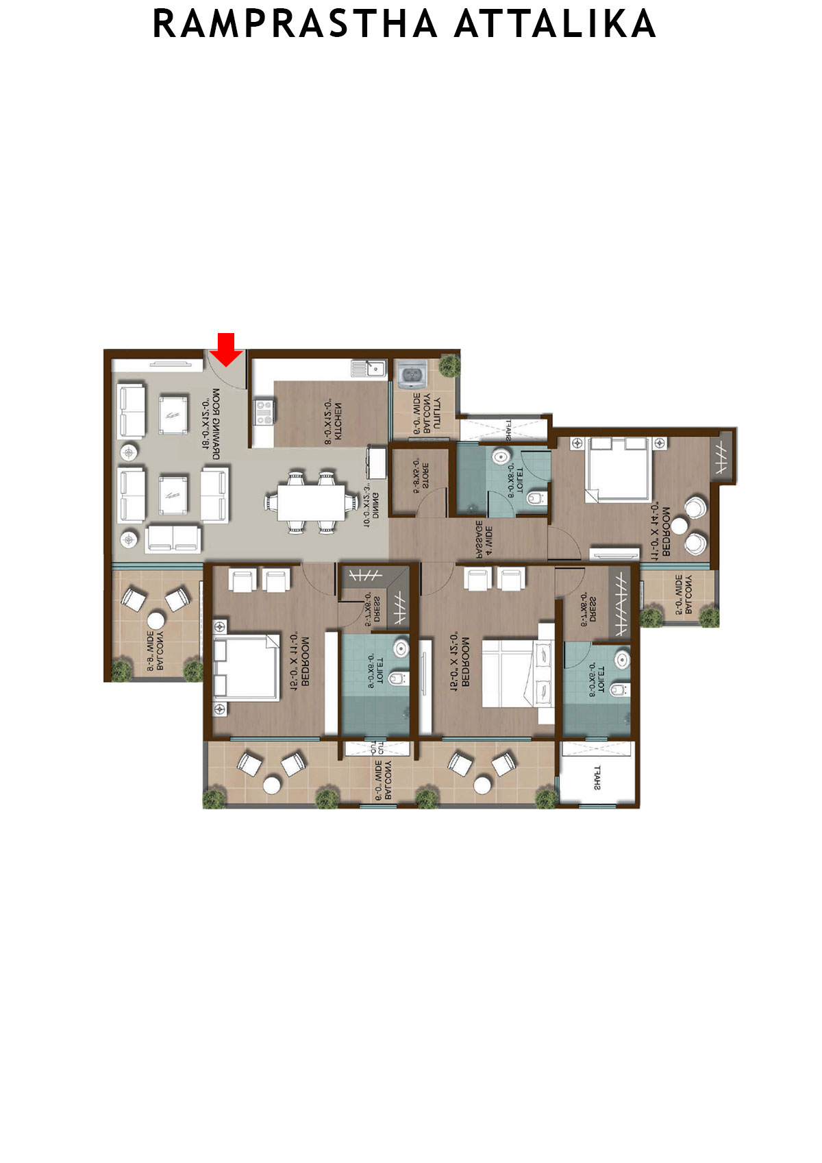 Ramprastha Attalika Tower B Unit 4 (Type 3) Floor Plan