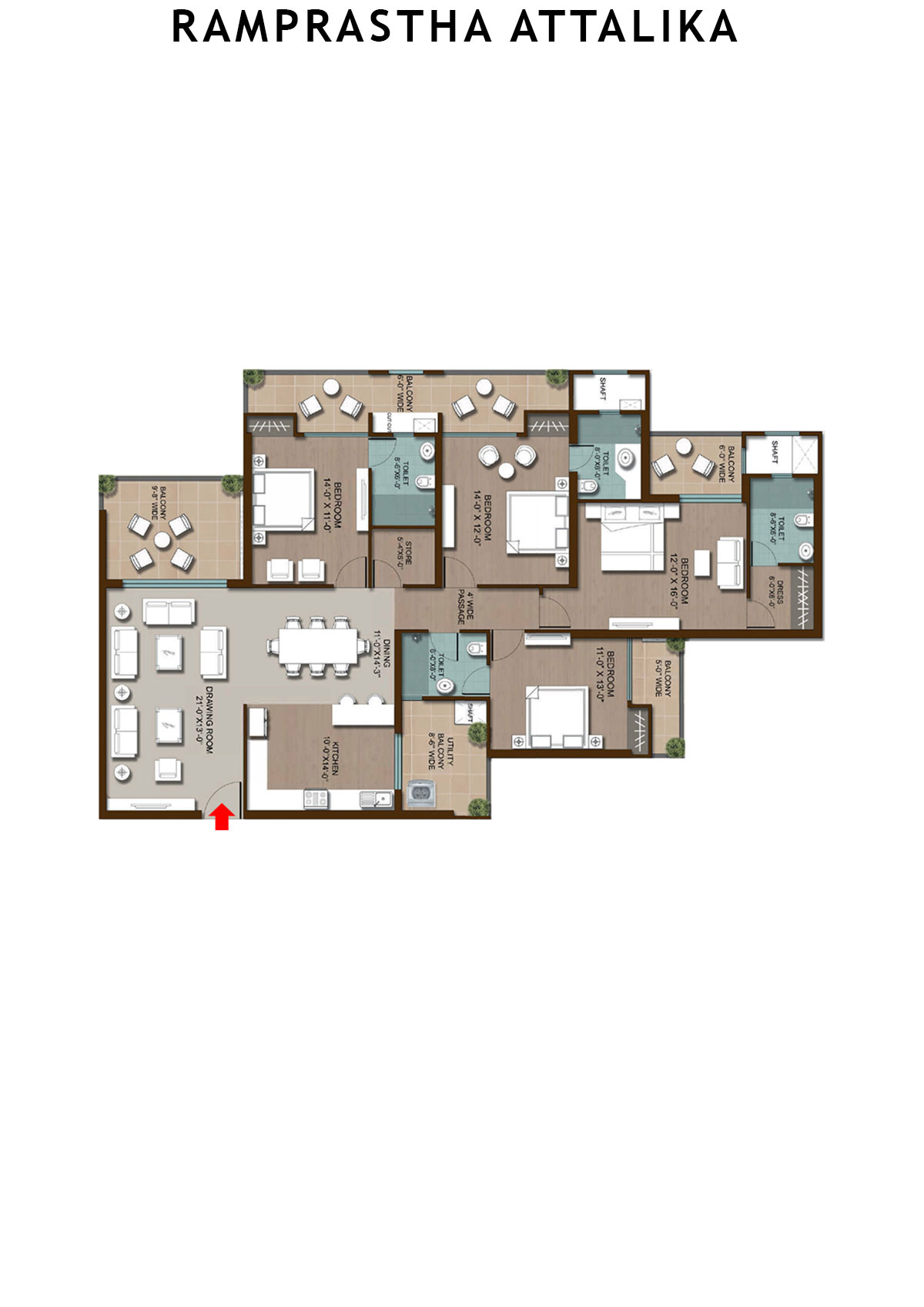 Ramprastha Attalika Tower C Unit 1 (Type 2) Floor Plan