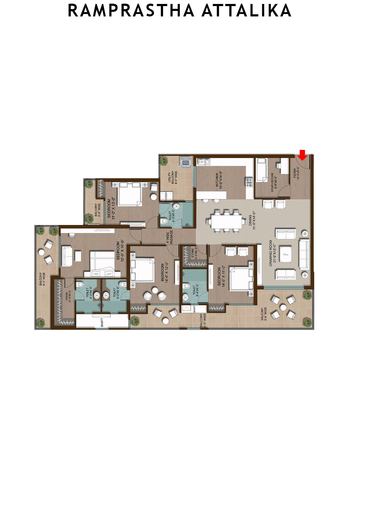 Ramprastha Attalika Tower C Unit 3 (Type 1) Floor Plan