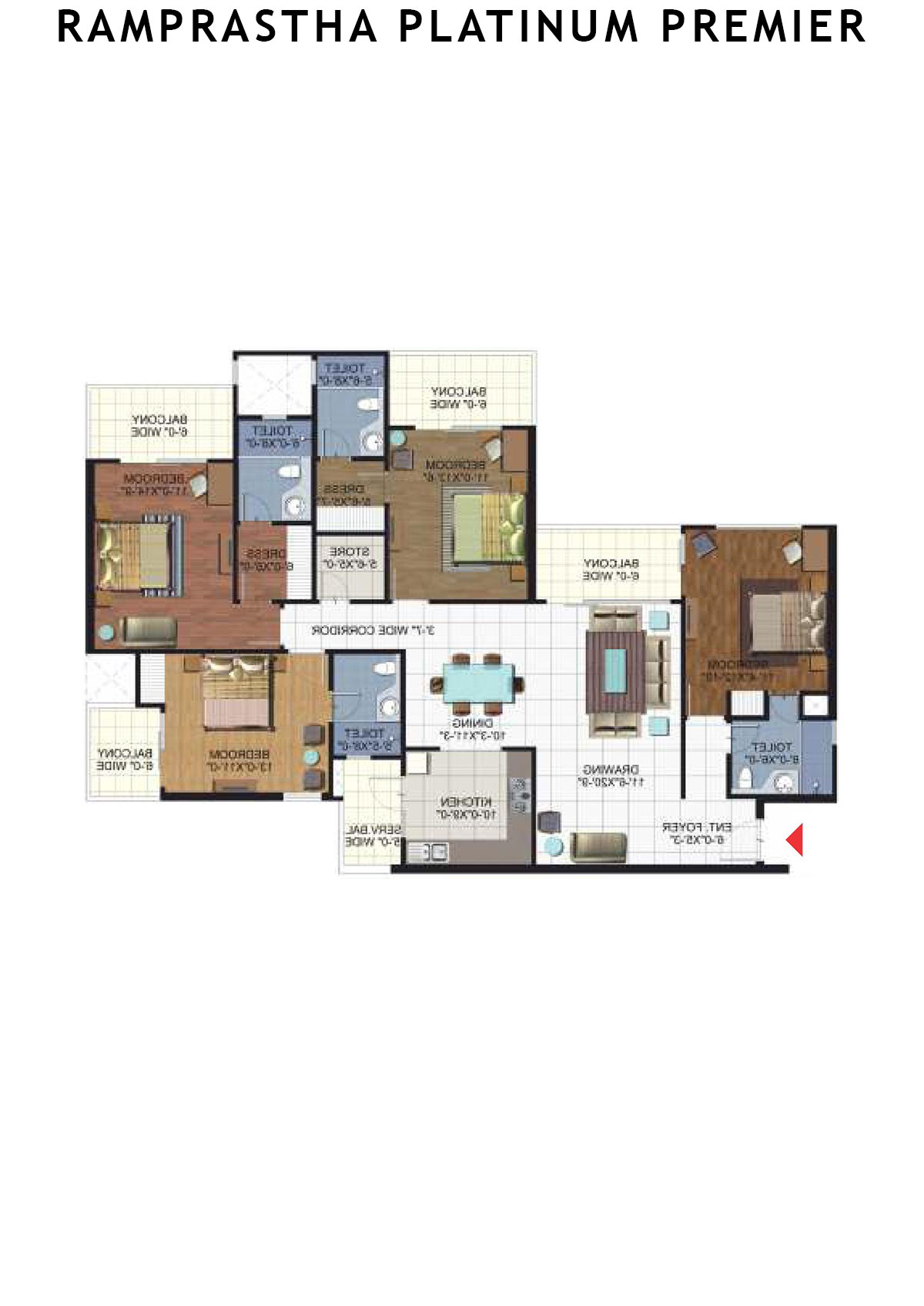 Ramprastha Platinum Premier Tower E Unit 1 (Type 1) Floor Plan