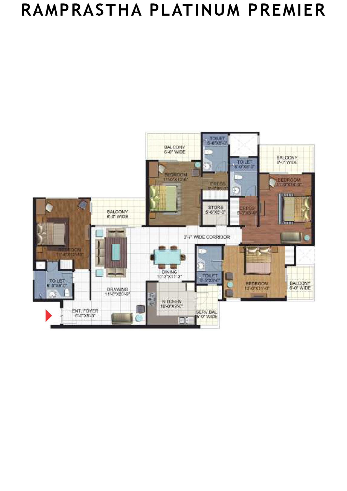 Ramprastha Platinum Premier Tower E Unit 2 (Type 1) Floor Plan