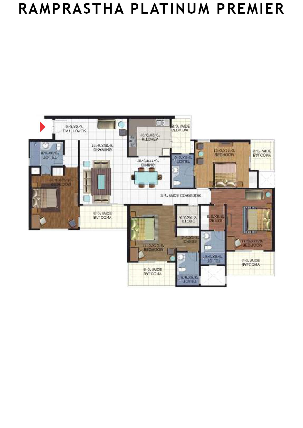 Ramprastha Platinum Premier Tower E Unit 3 (Type 1) Floor Plan