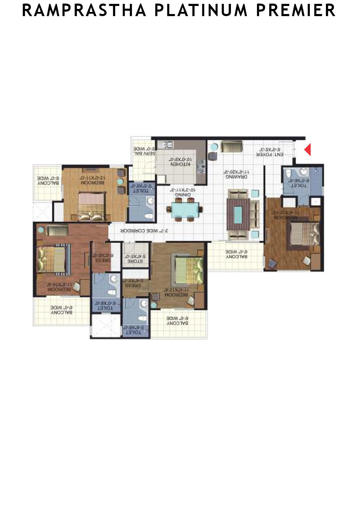 Ramprastha Platinum Premier Tower E Unit 4 (Type 1) Floor Plan