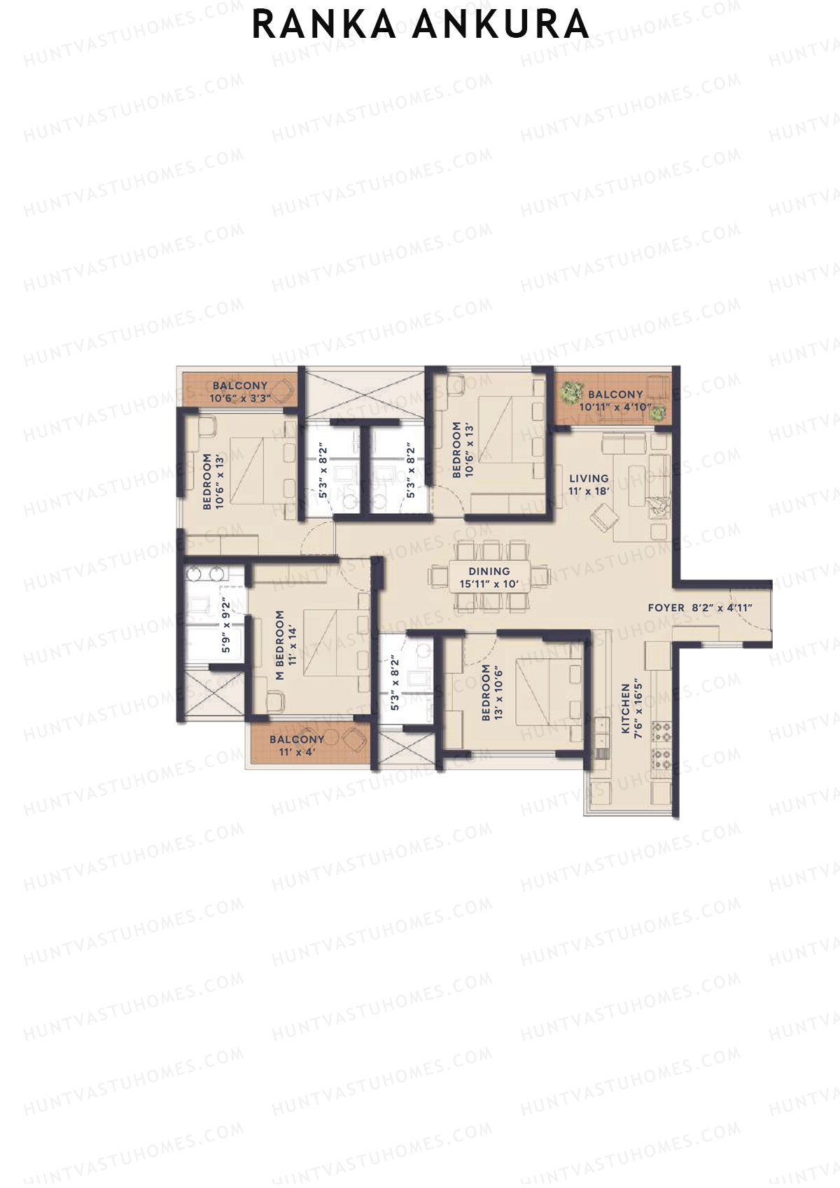 Ranka Ankura Tower 2 Unit 1 (Type 1) Floor Plan
