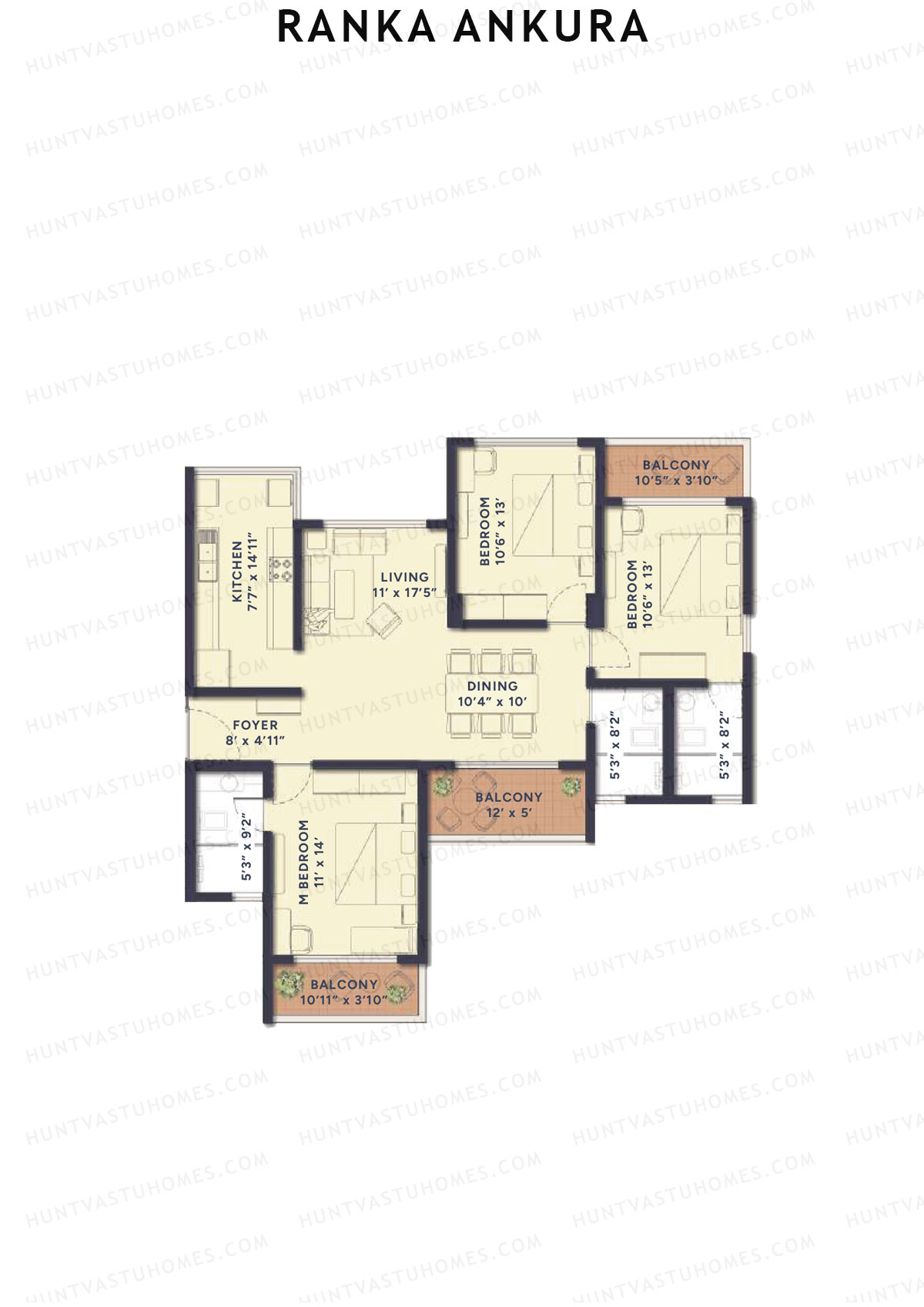 Ranka Ankura Tower 2 Unit 3 (Type 3) Floor Plan