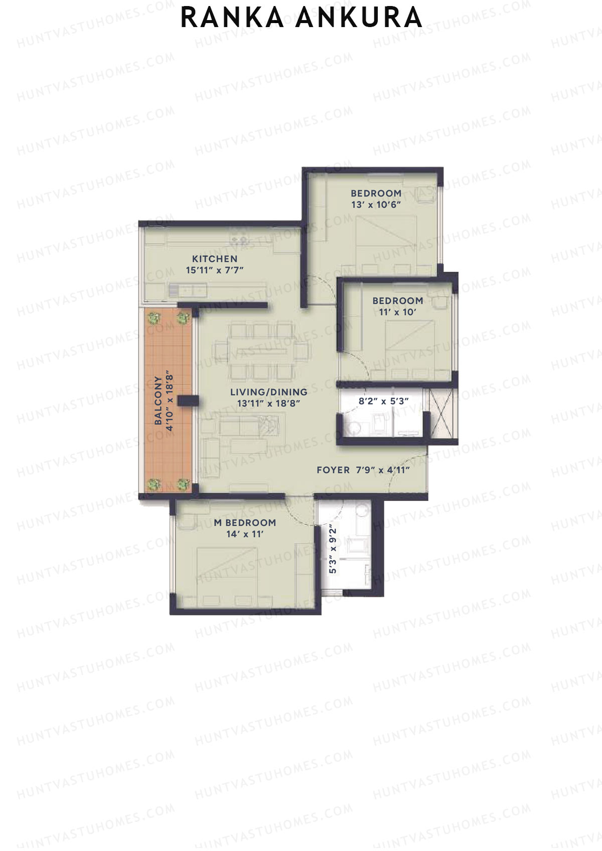 Ranka Ankura Tower 3 Unit 1 (Type 1) Floor Plan