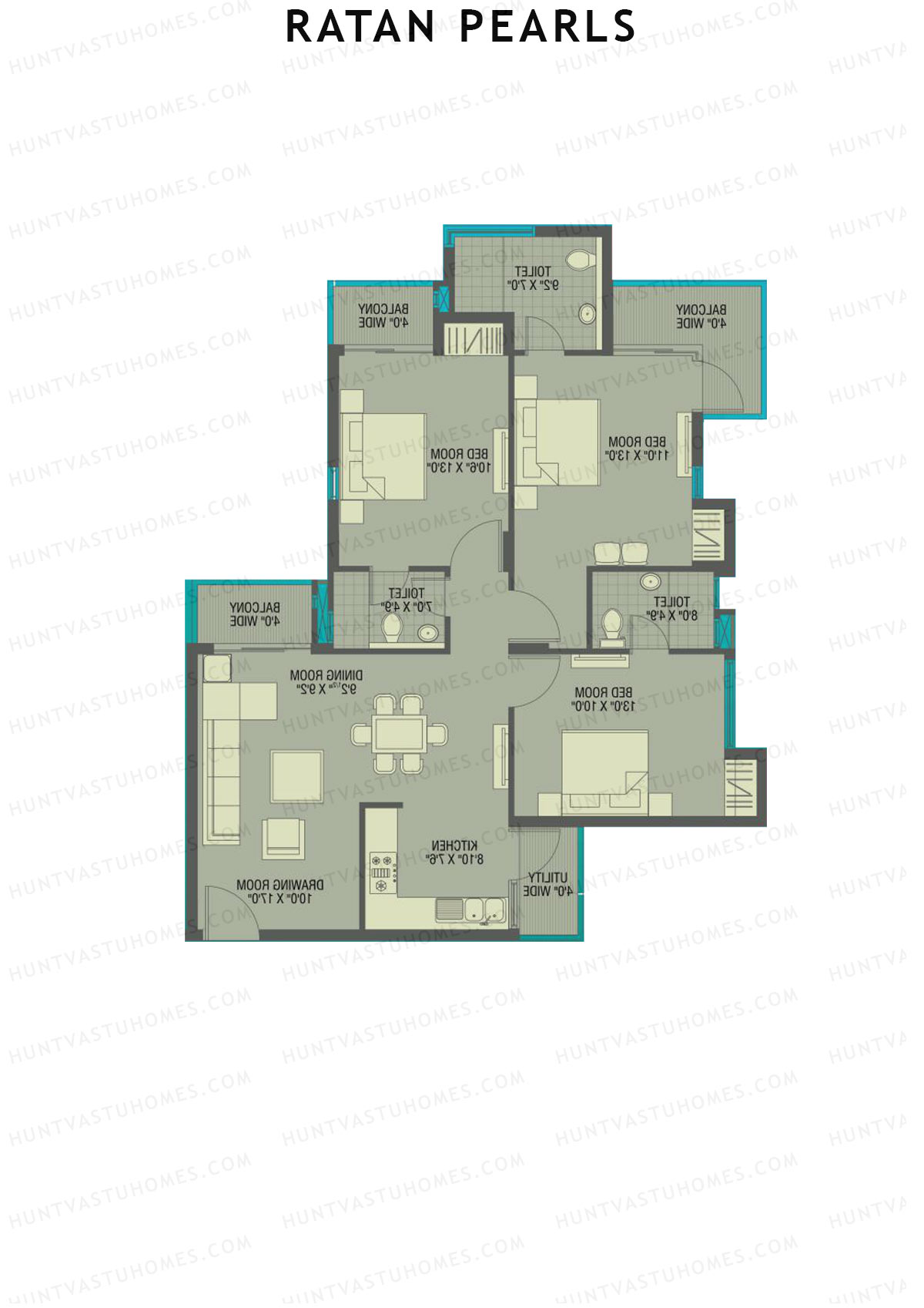 Ratan Pearls Tower C Unit 4 (Type 2) Floor Plan