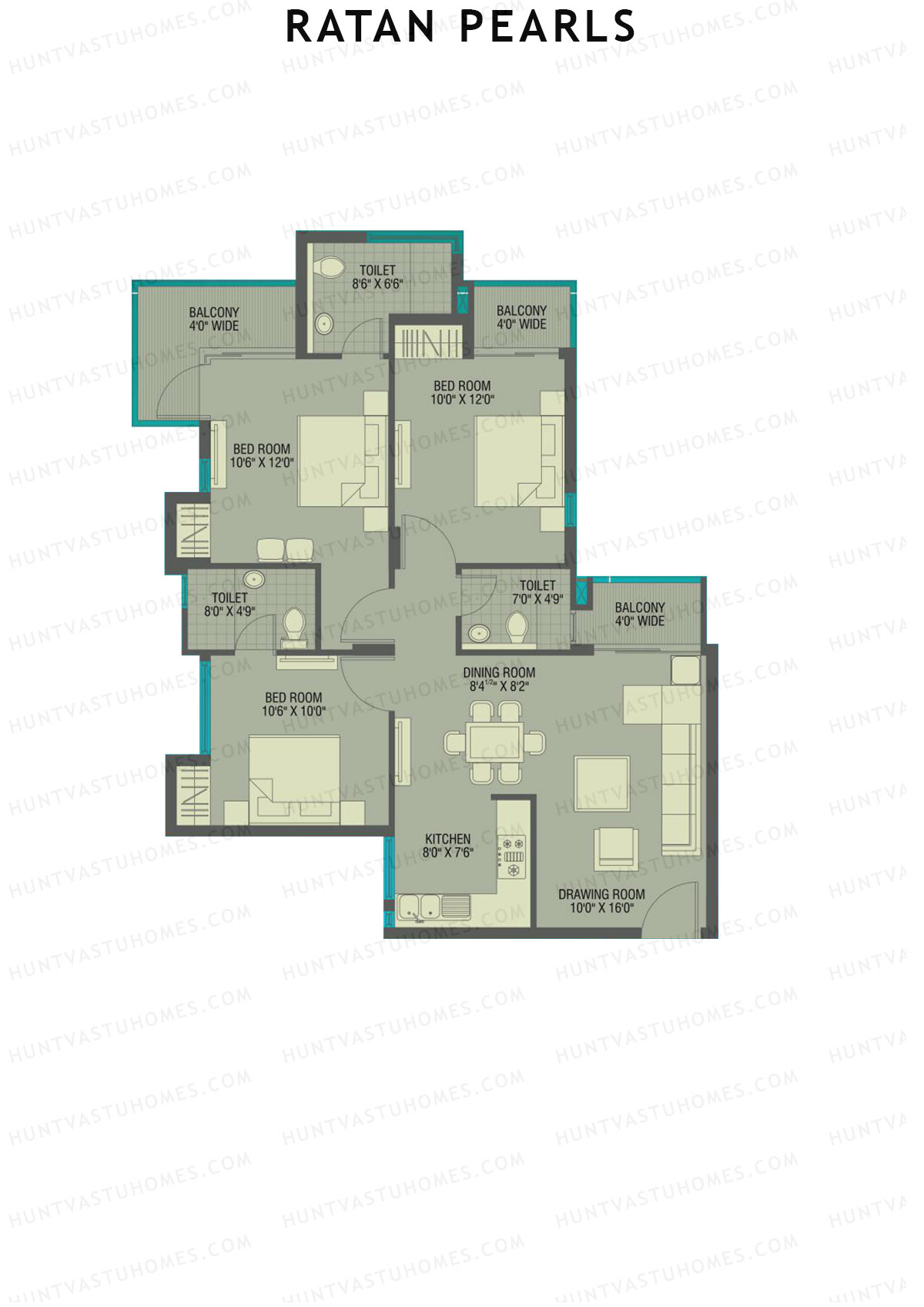 Ratan Pearls Tower D Unit 3 (Type 1) Floor Plan