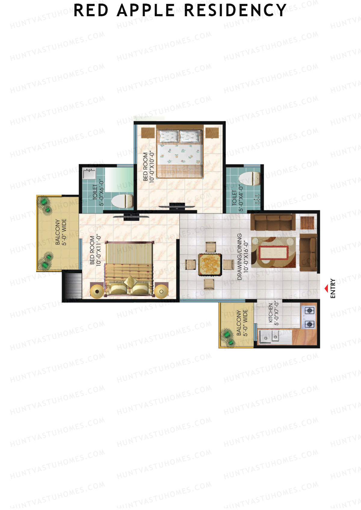 Red Apple Residency, Block A, Unit 6, 2BHK, Super Area 875   sq ft 