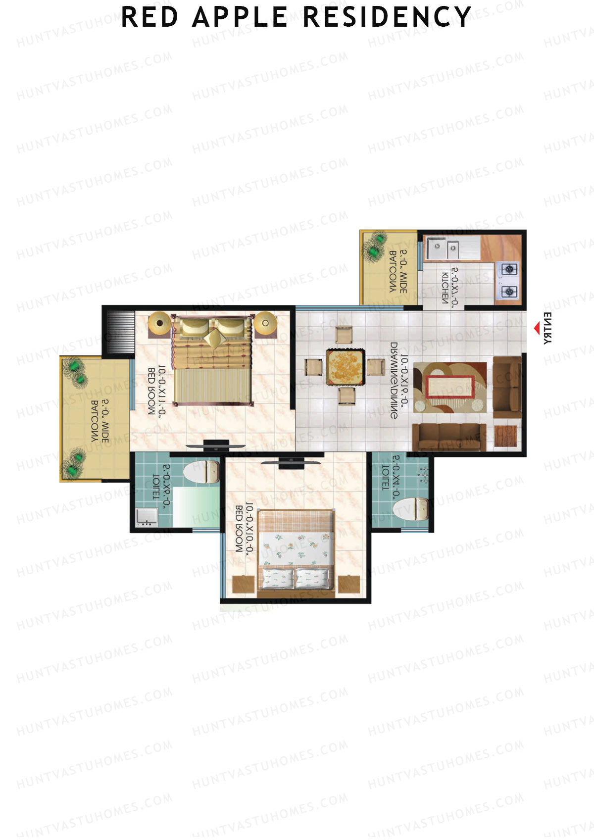 Red Apple Residency, Block A, Unit 7, 2BHK, Super Area 875   sq ft 