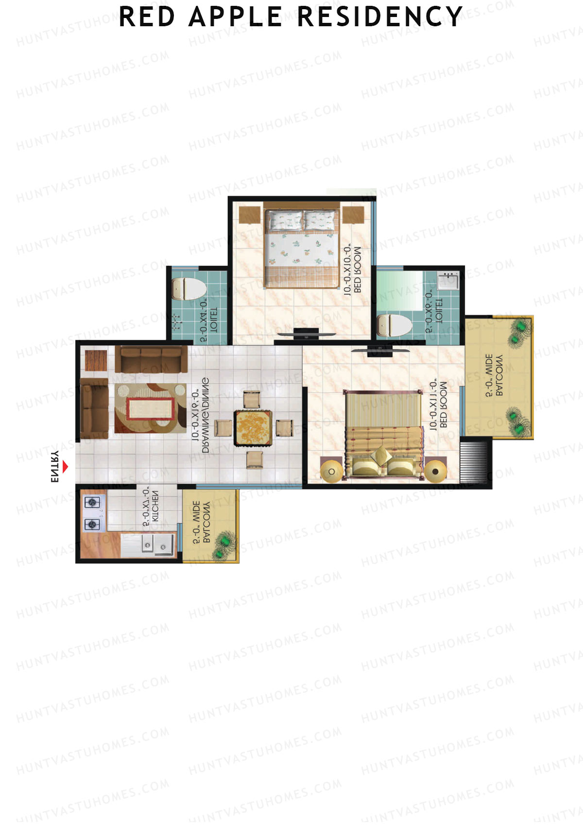 Red Apple Residency, Block C, Unit 3, 2BHK, Super Area 875   sq ft 