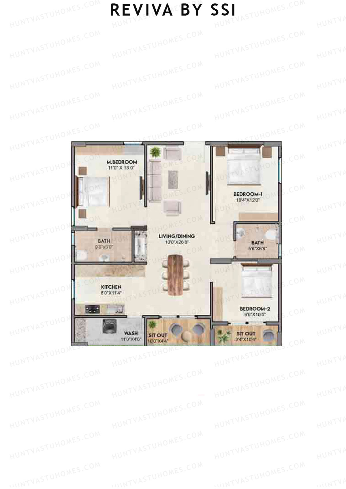 Reviva By SSI, Aloha, Unit A1, 3BHK, Super Area 1315   sq ft 