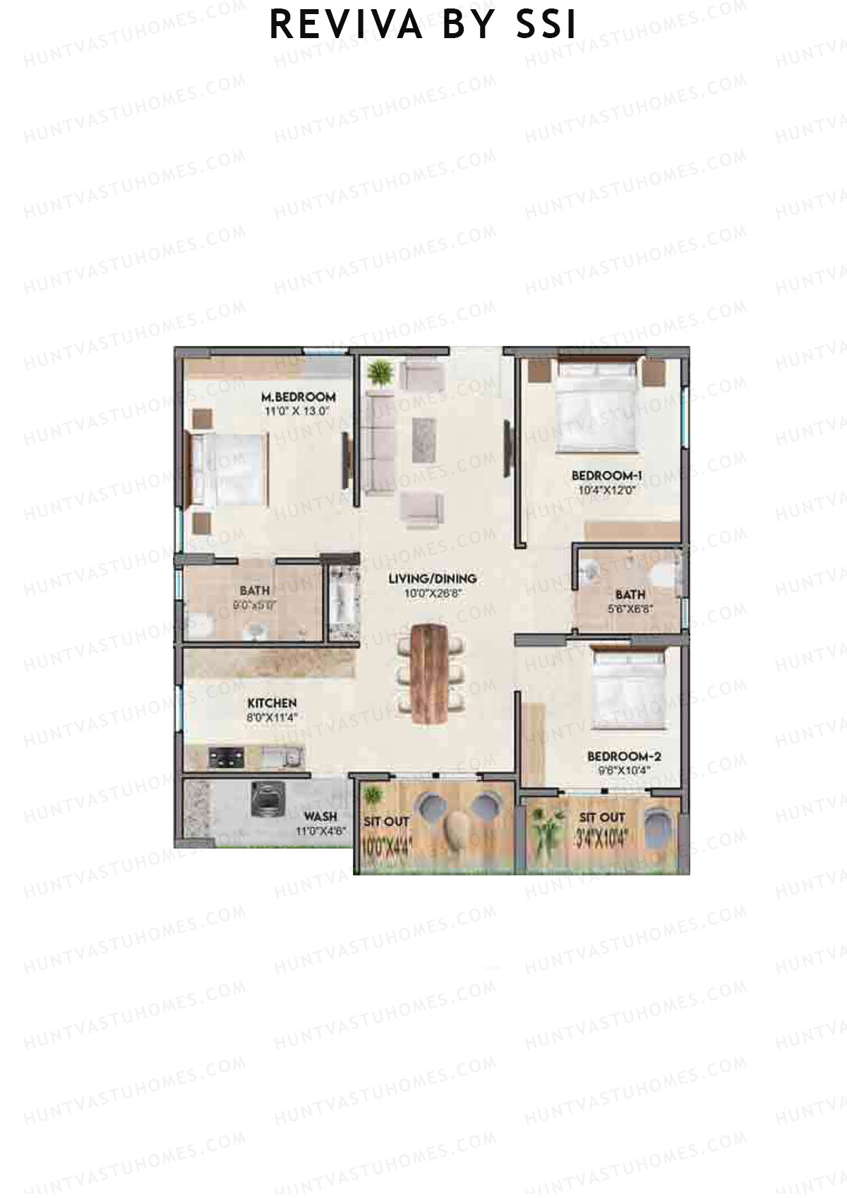 Reviva By SSI, Aloha, Unit A5, 3BHK, Super Area 1370   sq ft 