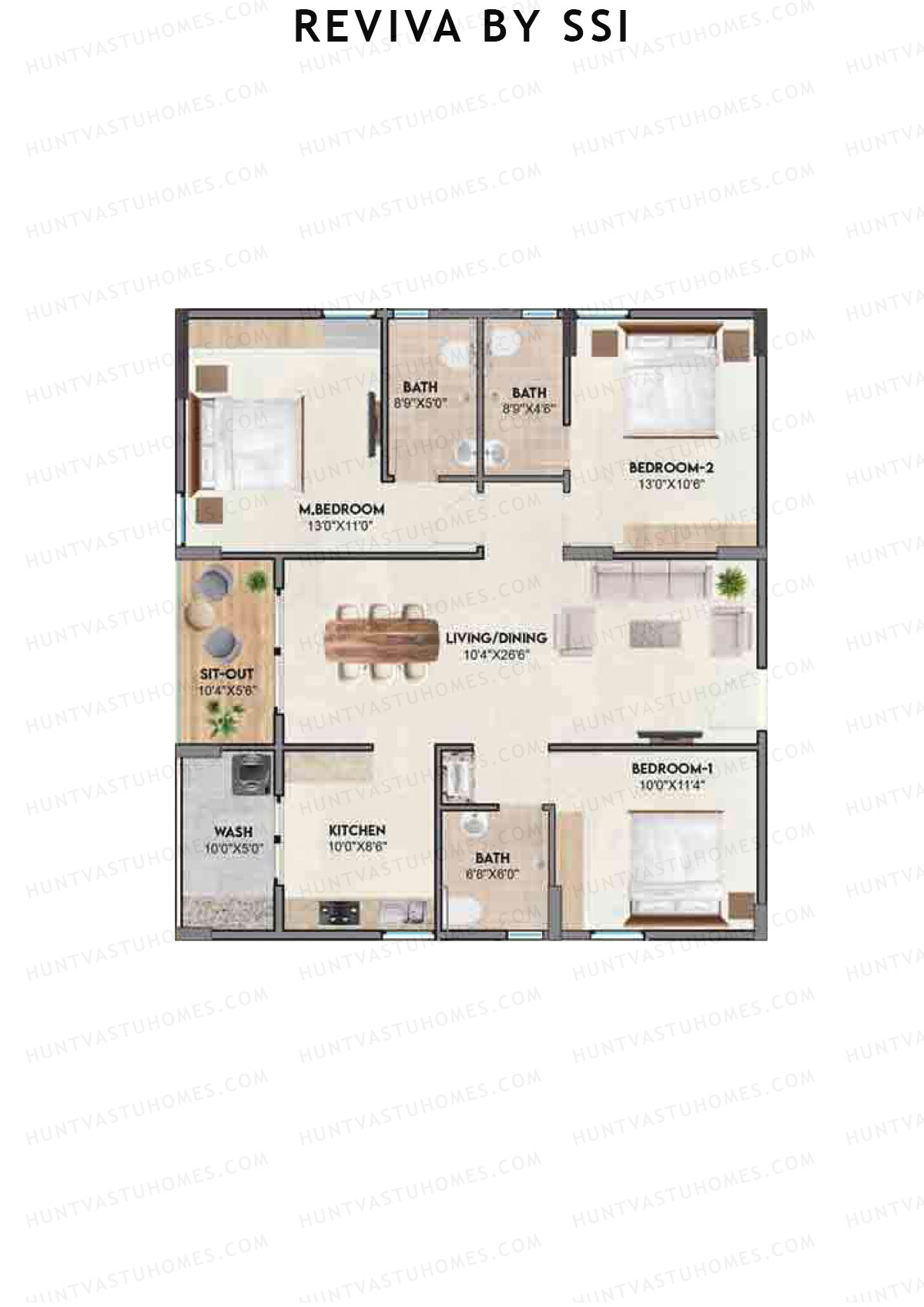 Reviva By SSI, Aloha, Unit A6, 3BHK, Super Area 1440   sq ft 