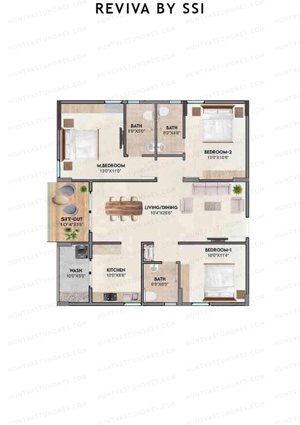 Reviva By SSI, Aloha, Unit A6, 3BHK, Super Area 1460   sq ft 
