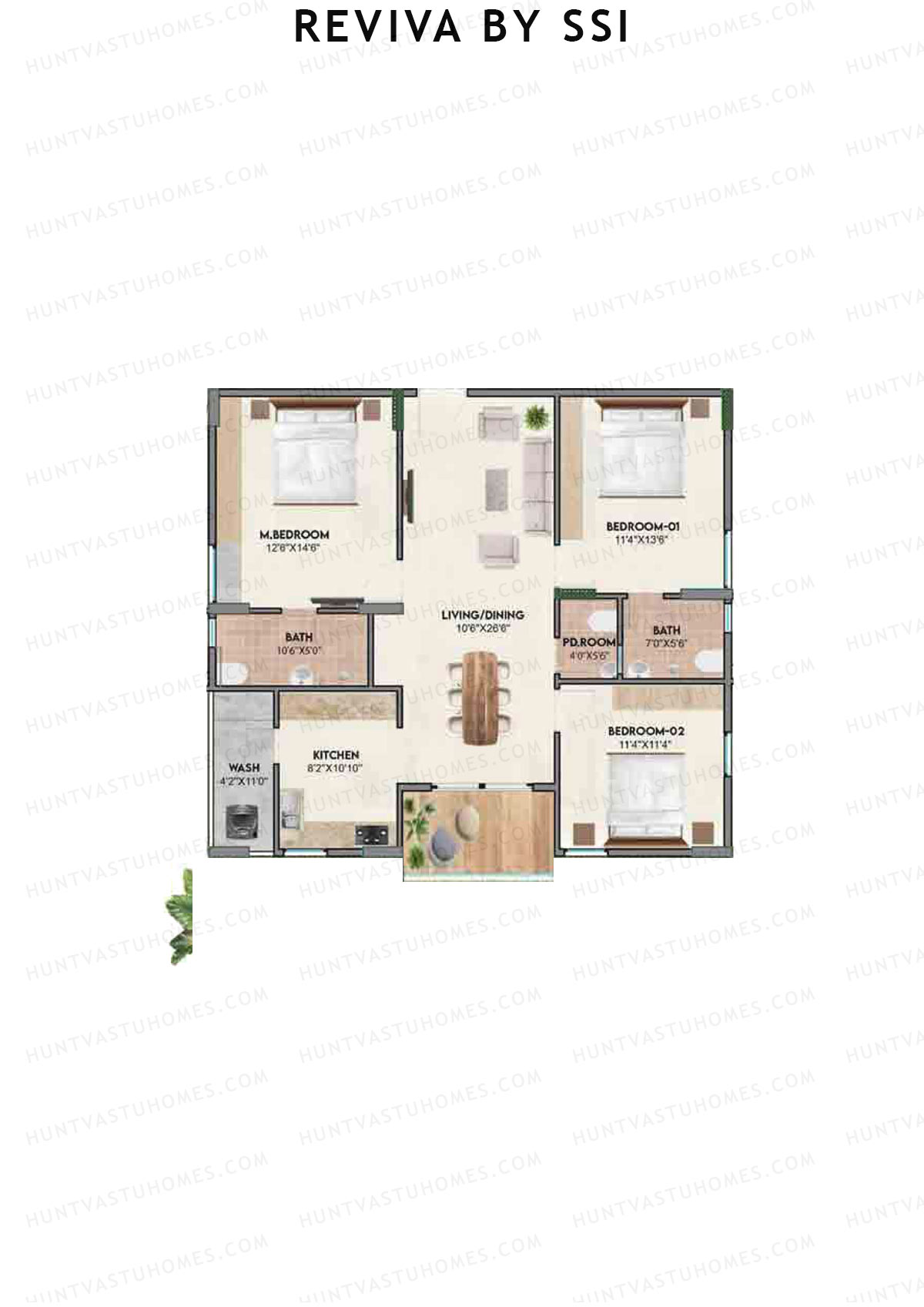 Reviva By SSI, Bliss, Unit B1, 3BHK, Super Area 1460   sq ft 