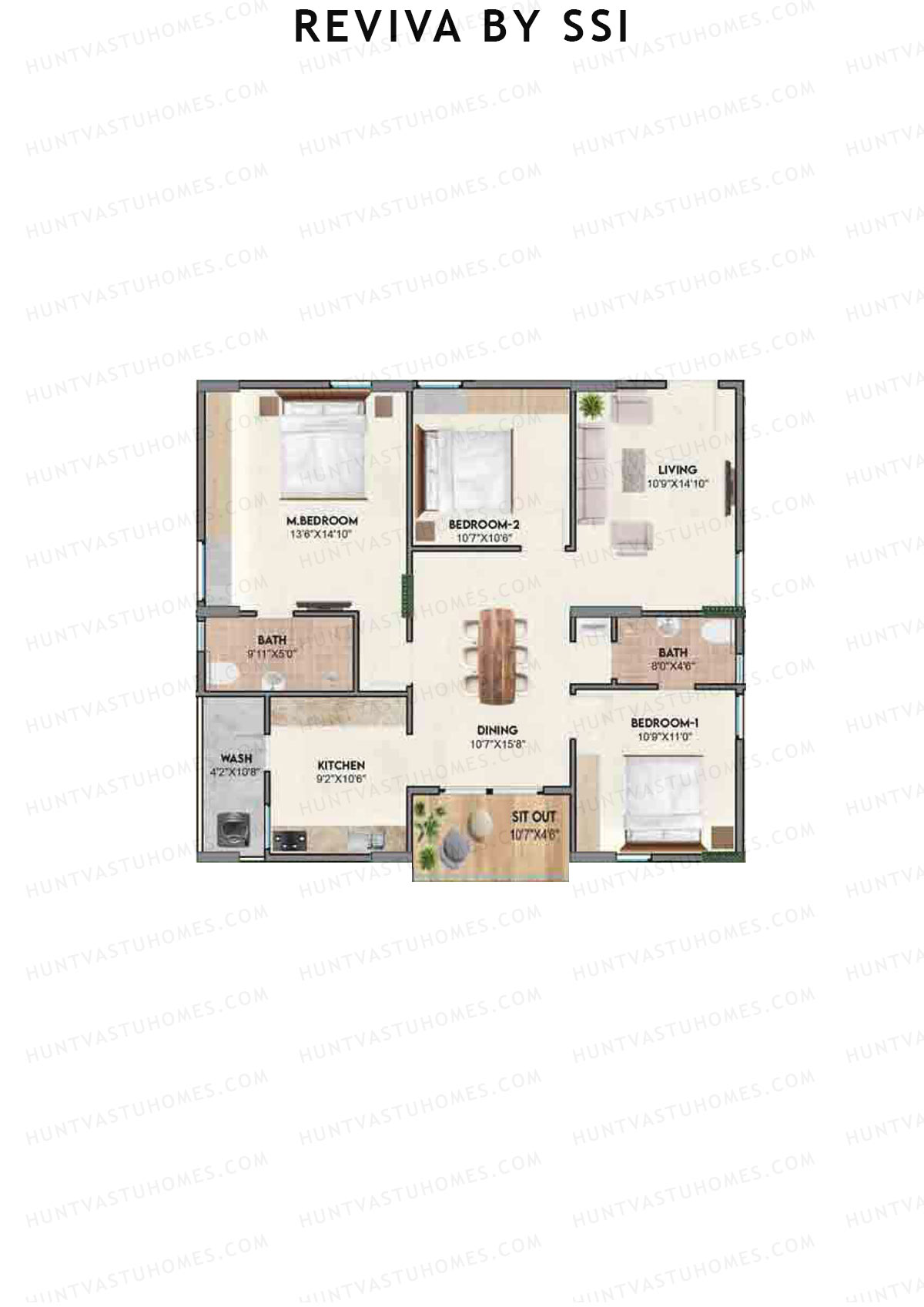 Reviva By SSI, Bliss, Unit B2, 3BHK, Super Area 1480   sq ft 