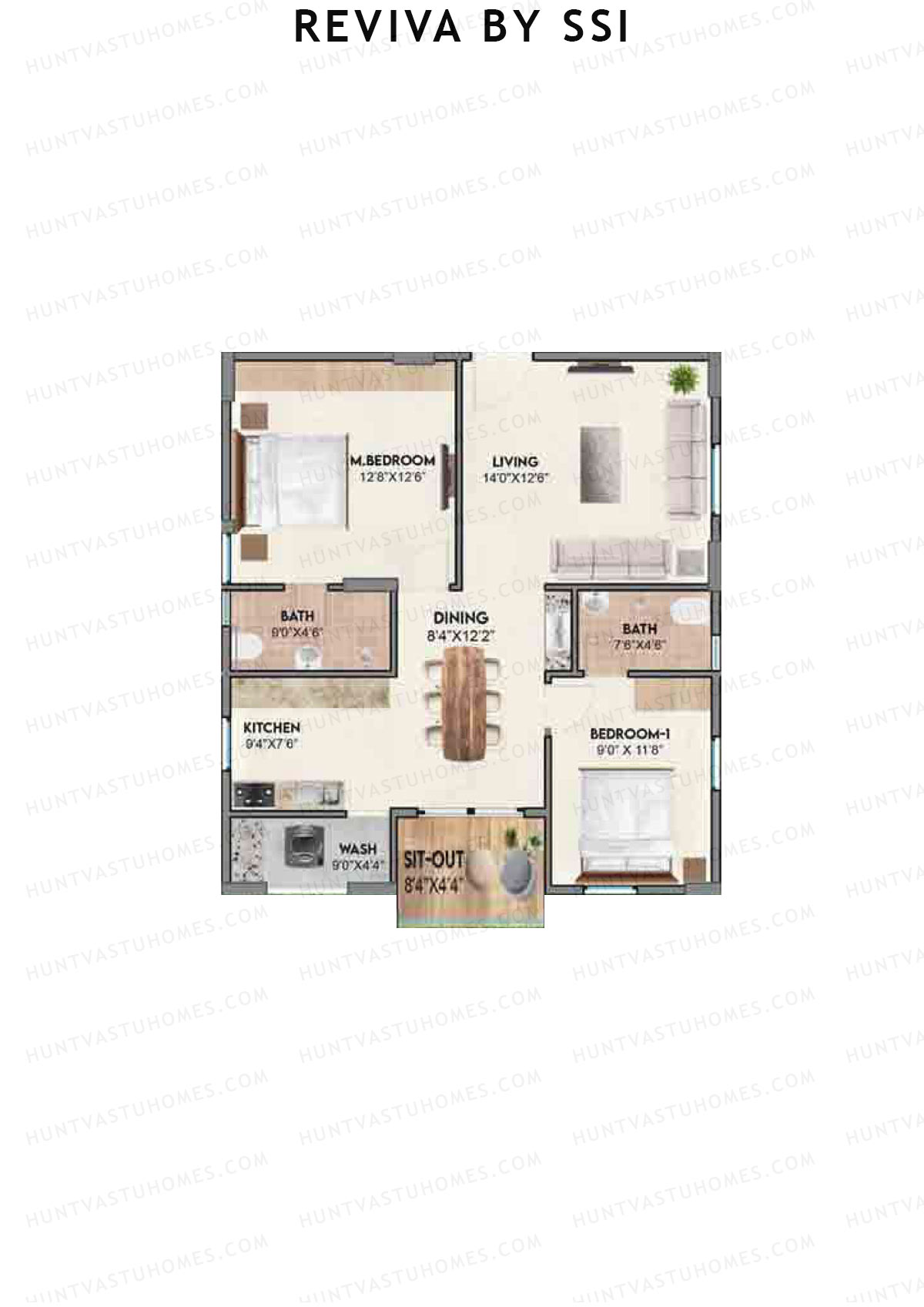 Reviva By SSI, Bliss, Unit B3, 2BHK, Super Area 1075   sq ft 