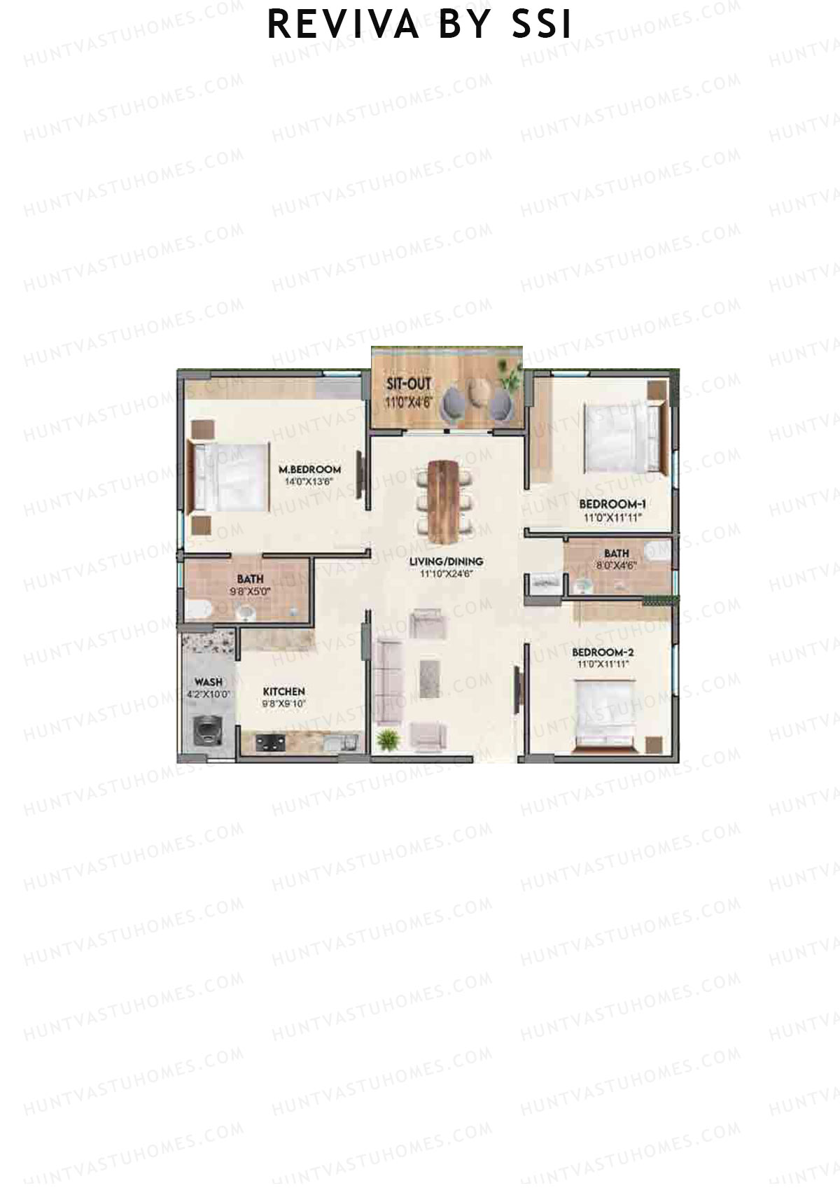 Reviva By SSI, Bliss, Unit B8, 3BHK, Super Area 1470   sq ft 