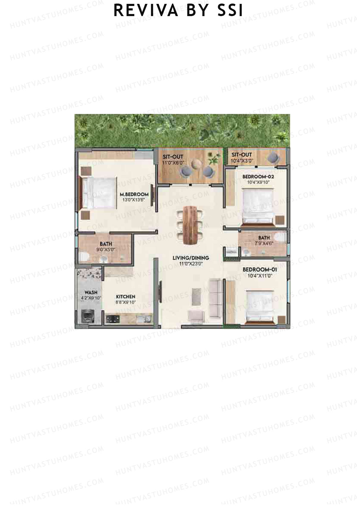 Reviva By SSI, Bliss, Unit B9, 3BHK, Super Area 1345   sq ft 