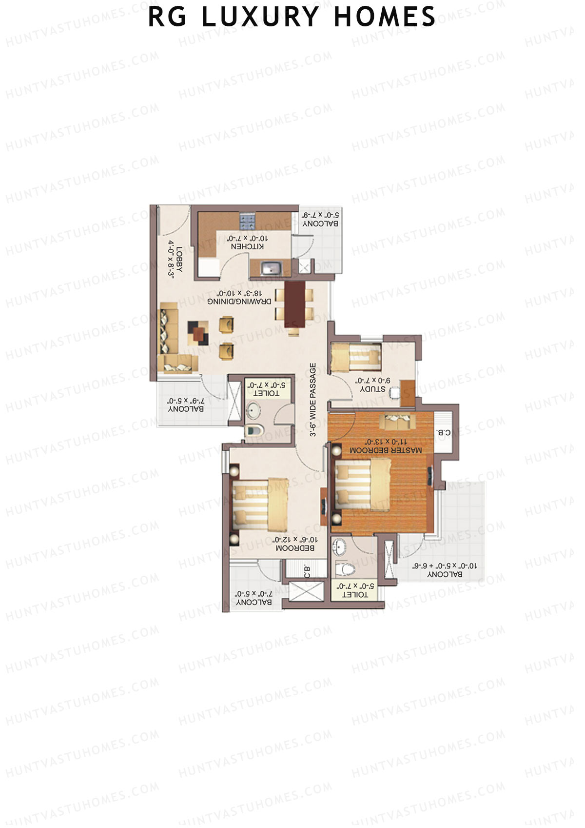 RG Luxury Homes Tower C Unit 1 (Type 2) Floor Plan