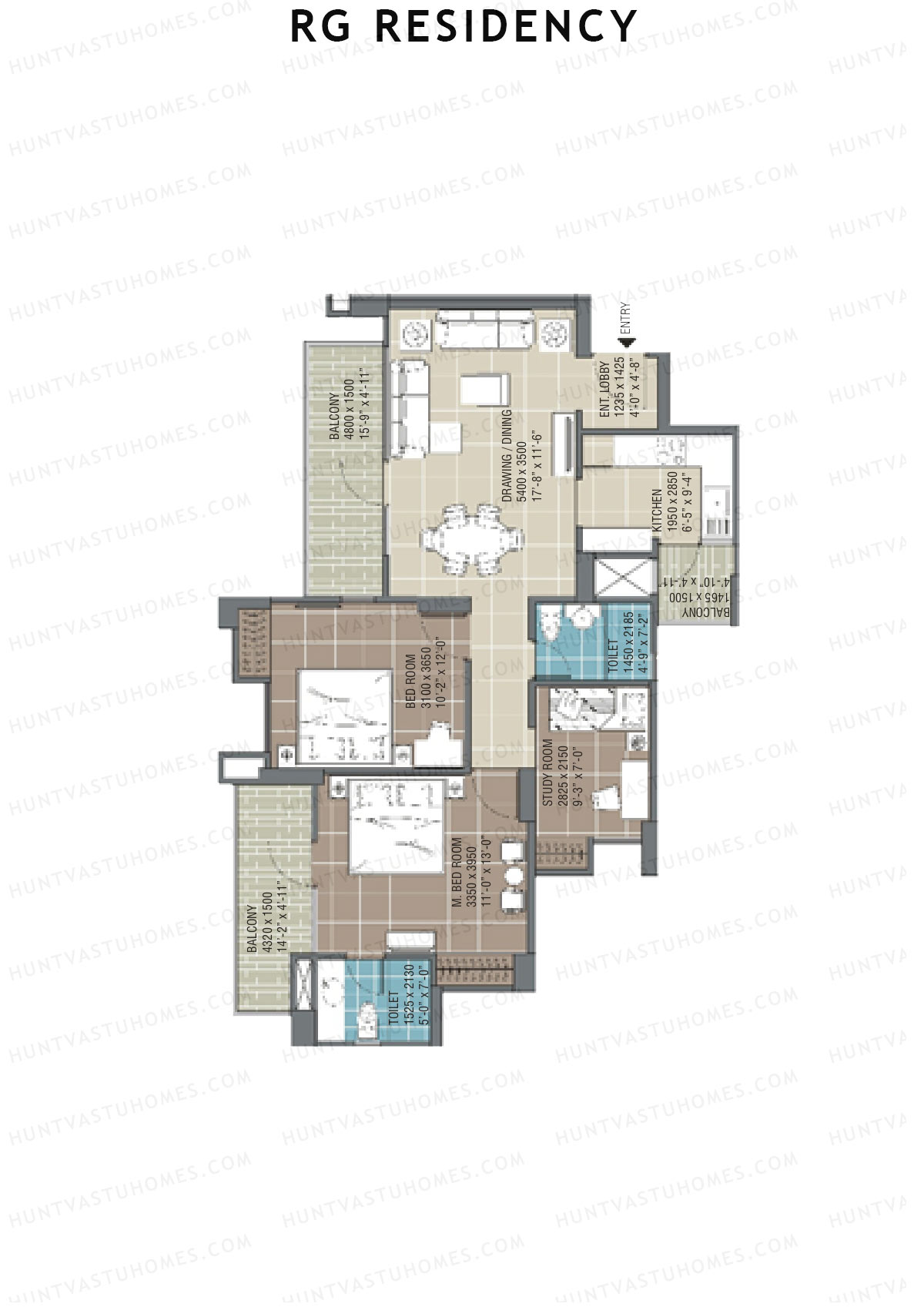 RG Residency Tower A Unit 4 (Type 3) Floor Plan
