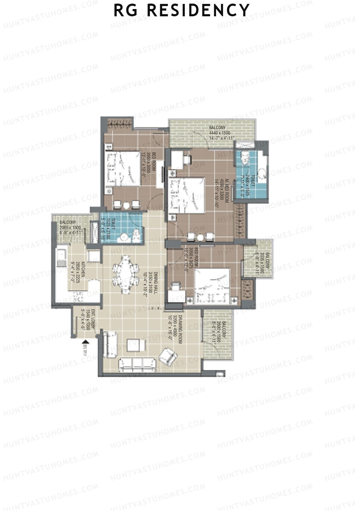 RG Residency Tower B Unit 1 (Type 4) Floor Plan