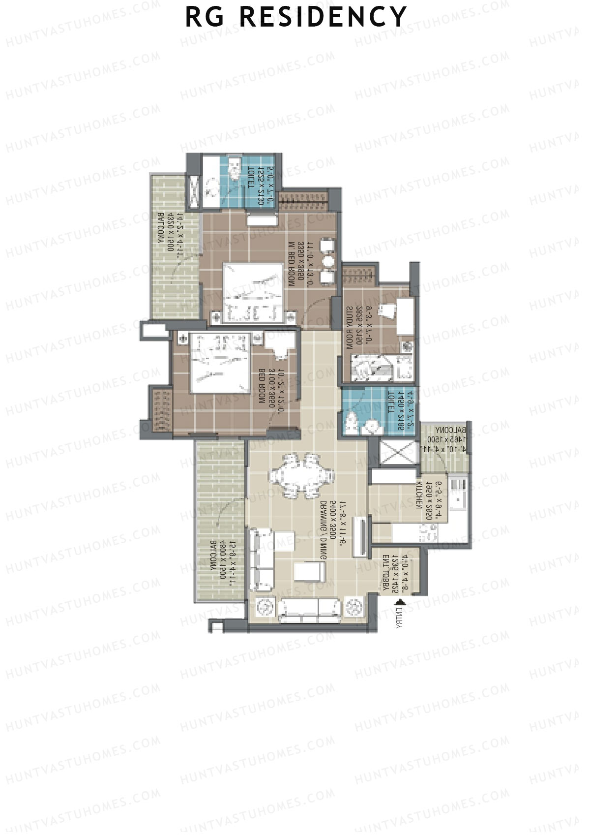 RG Residency Tower C Unit 1 (Type 3) Floor Plan