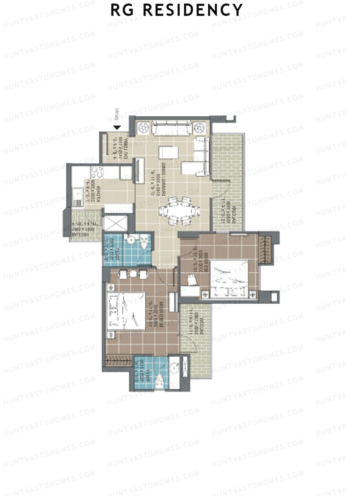 RG Residency Tower C Unit 3 (Type 2) Floor Plan