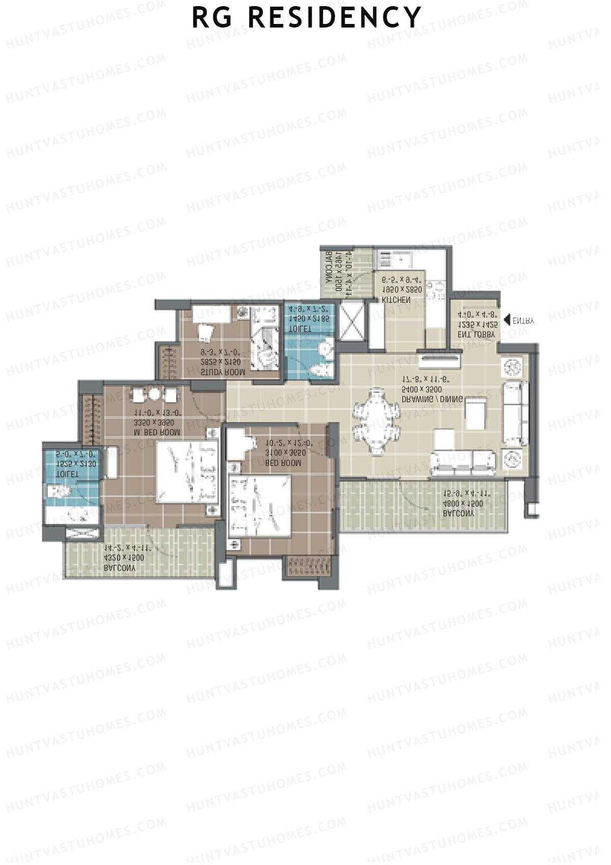 RG Residency Tower C Unit 5 (Type 3) Floor Plan