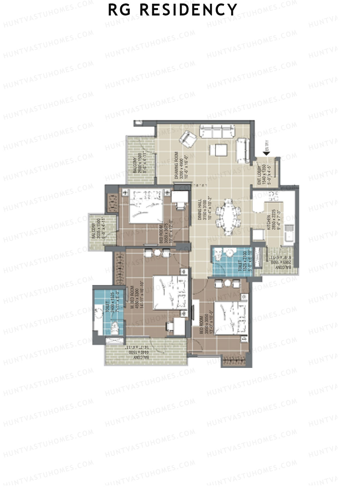 RG Residency Tower E Unit 1 (Type 4) Floor Plan