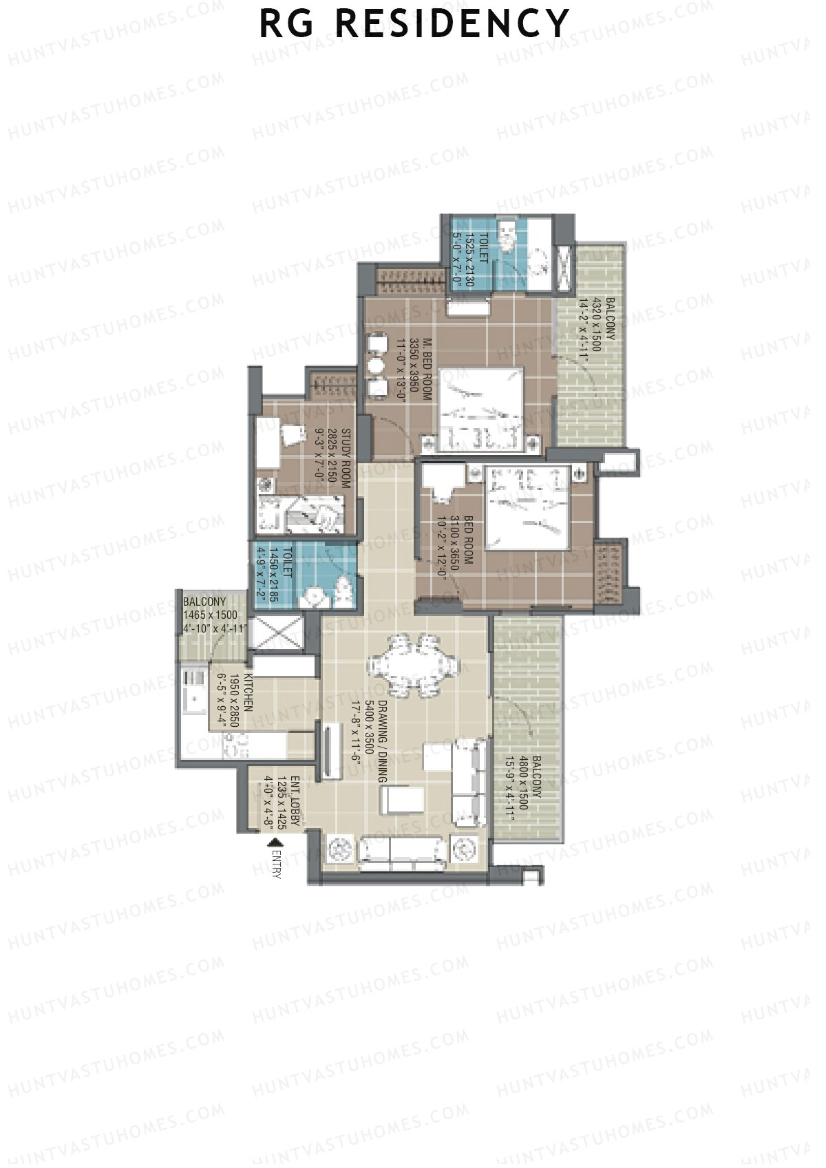 RG Residency Tower G Unit 1 (Type 3) Floor Plan