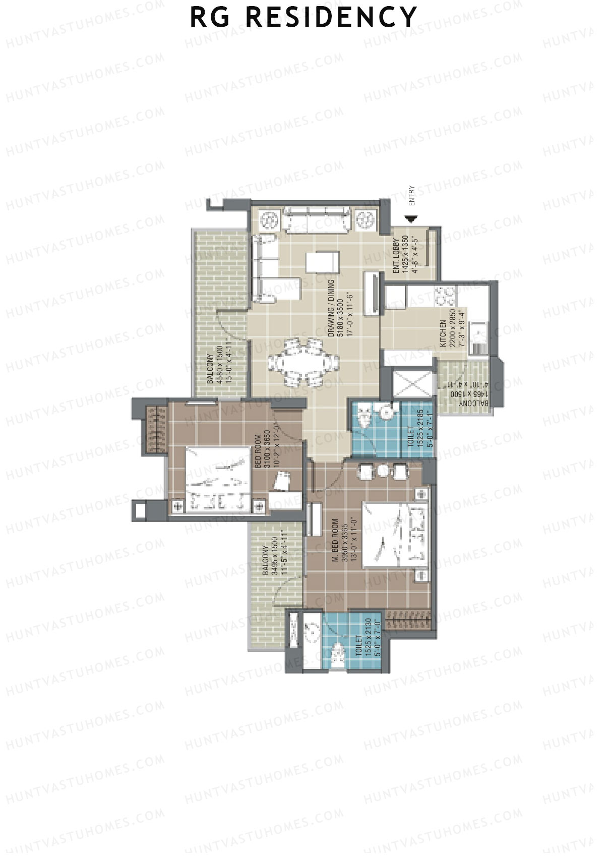 RG Residency Tower G Unit 3 (Type 2) Floor Plan