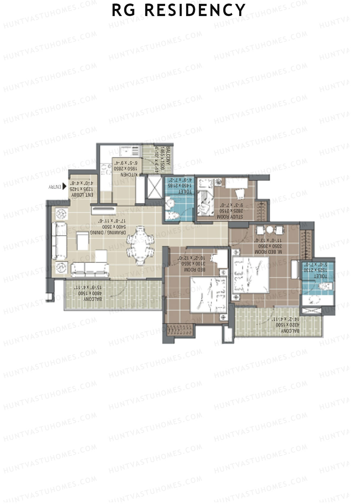 RG Residency Tower G Unit 5 (Type 3) Floor Plan