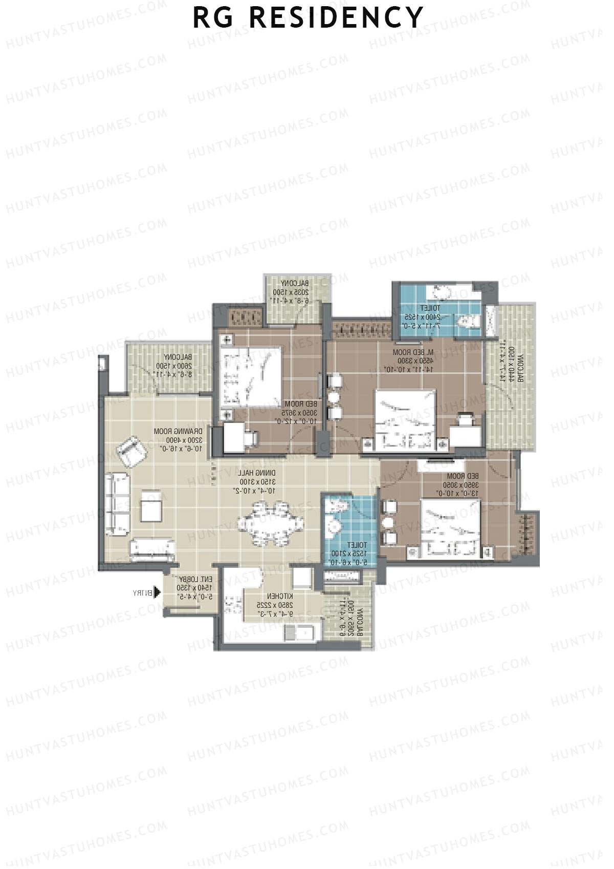 RG Residency Tower H Unit 3 (Type 4) Floor Plan