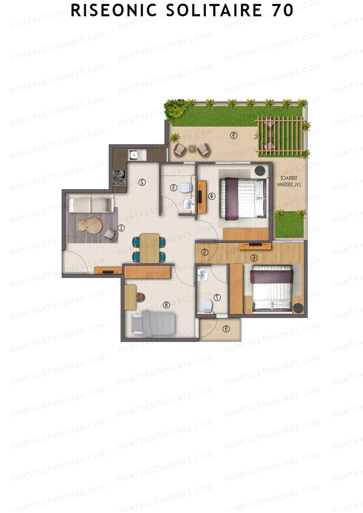Riseonic Solitaire 70 Tower 4 Unit 3 (Type 2P) Floor Plan