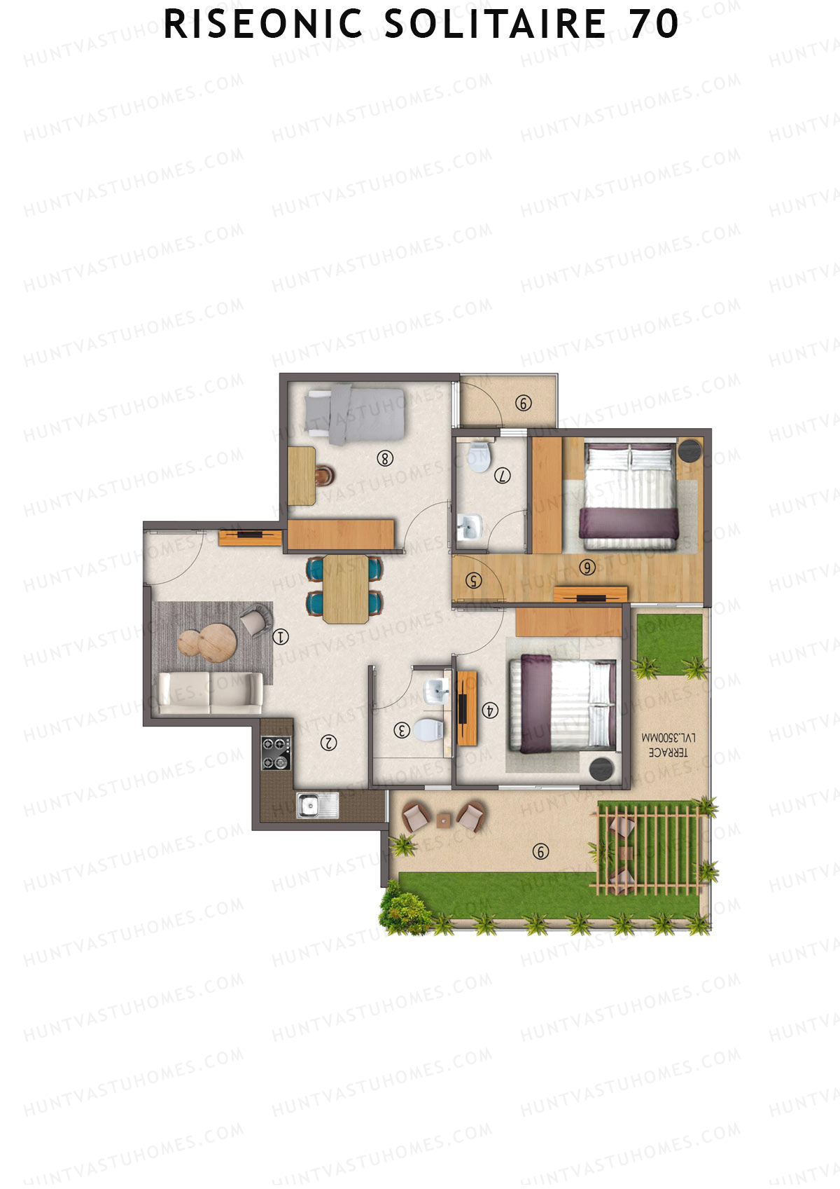 Riseonic Solitaire 70 Tower 4 Unit 4 (Type 2P) Floor Plan