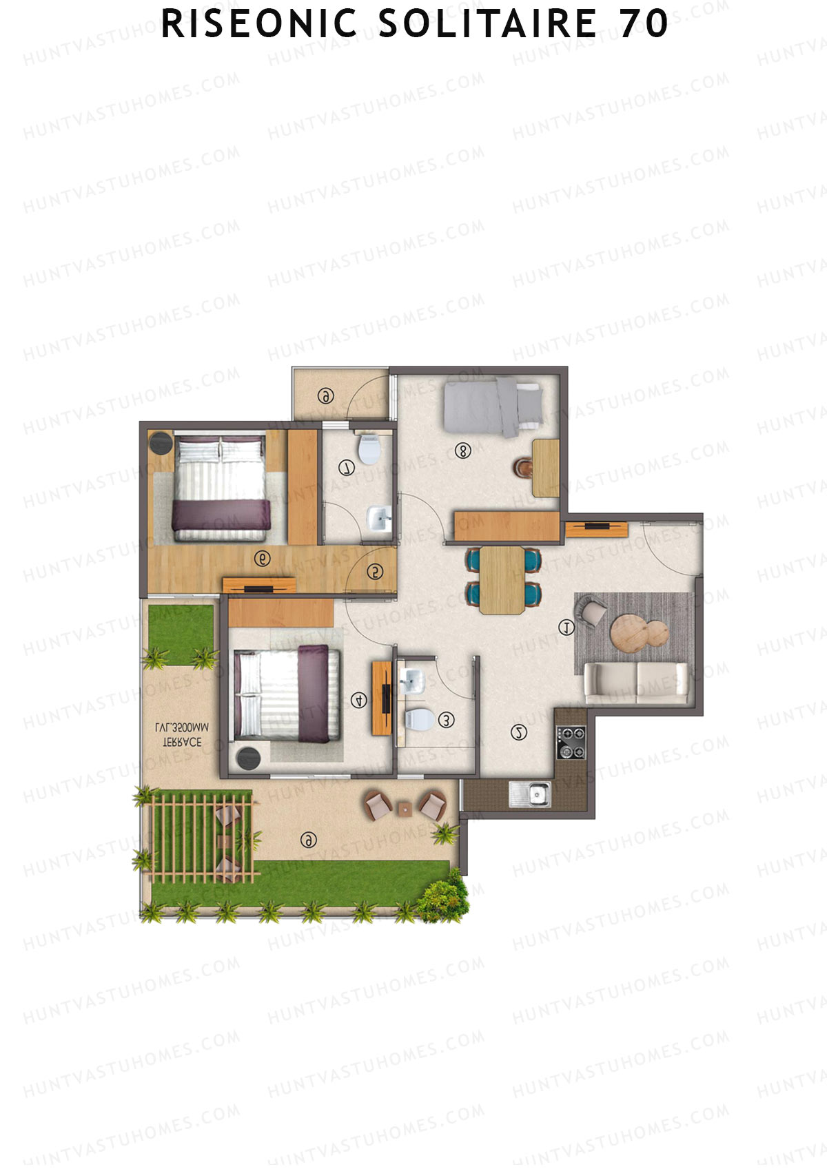 Riseonic Solitaire 70 Tower 8 Unit 7 (Type 2P) Floor Plan