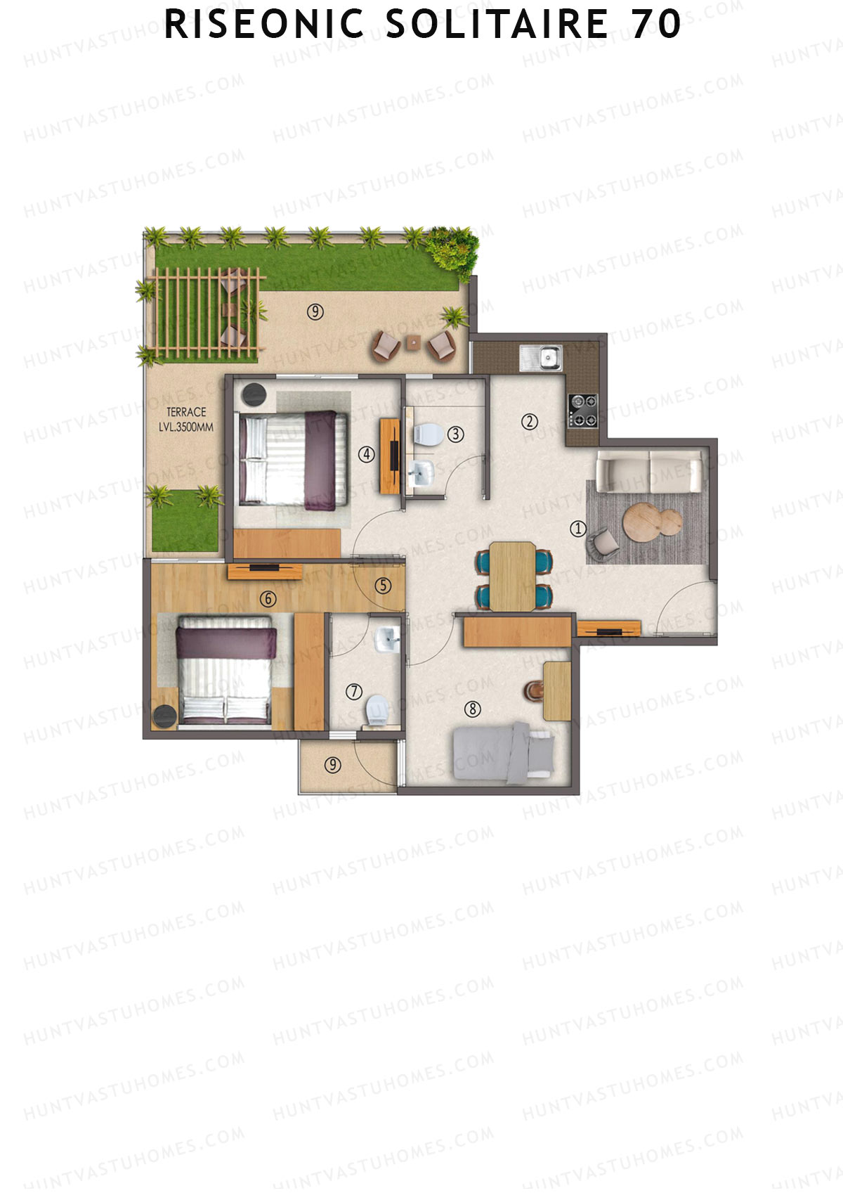 Riseonic Solitaire 70 Tower 8 Unit 8 (Type 2P) Floor Plan