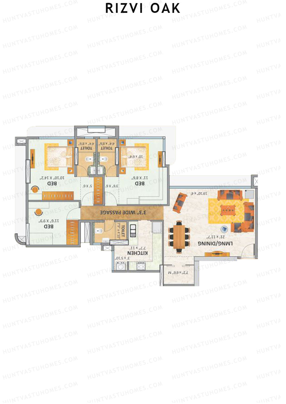 Rizvi Oak Wing A Unit 2 Floor Plan