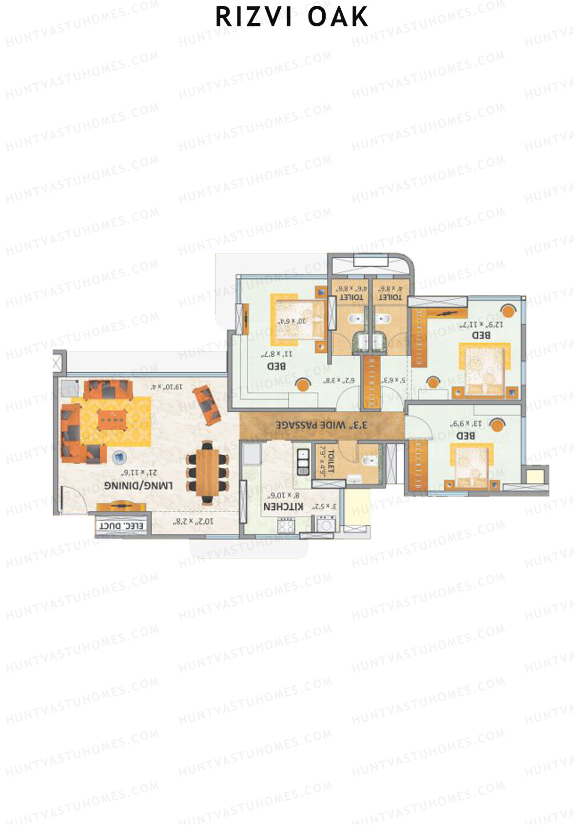 Rizvi Oak Wing A Unit 3 Floor Plan