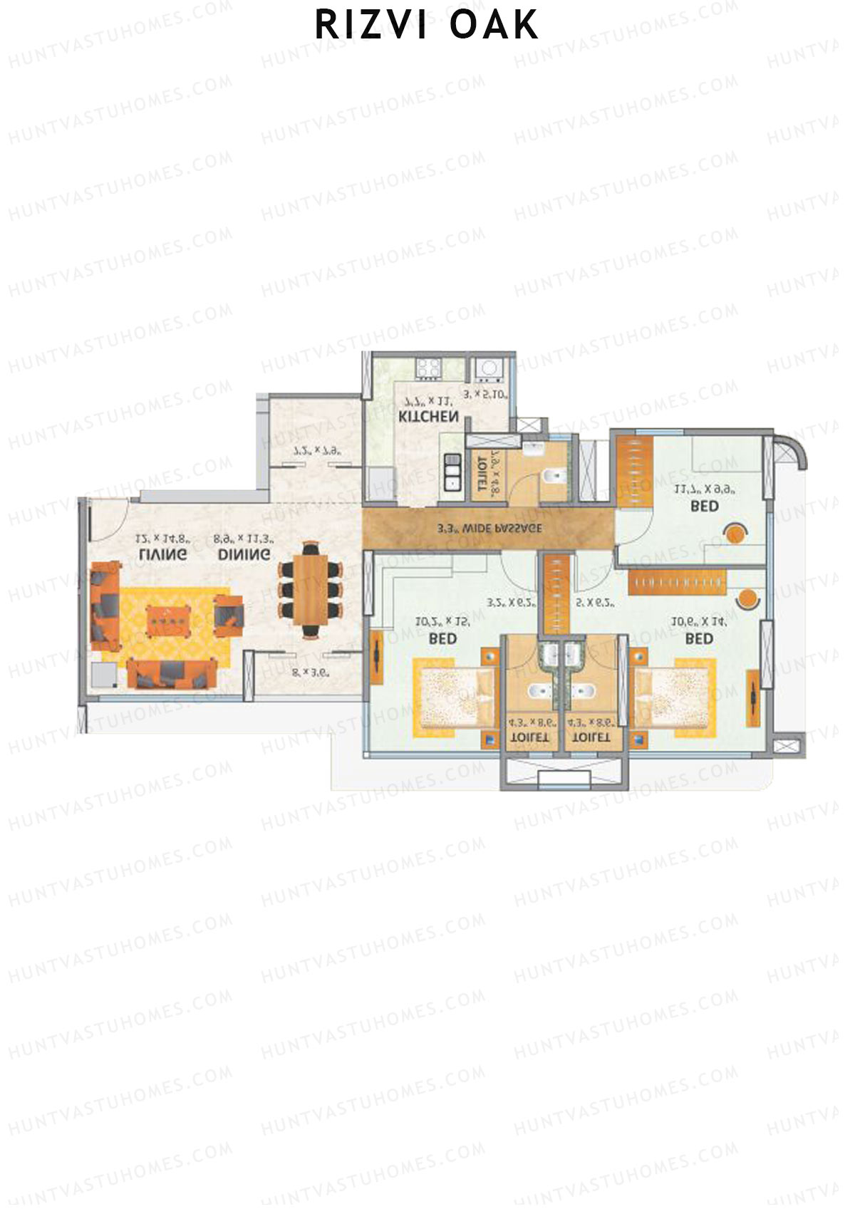 Rizvi Oak Wing B Unit 1 Floor Plan