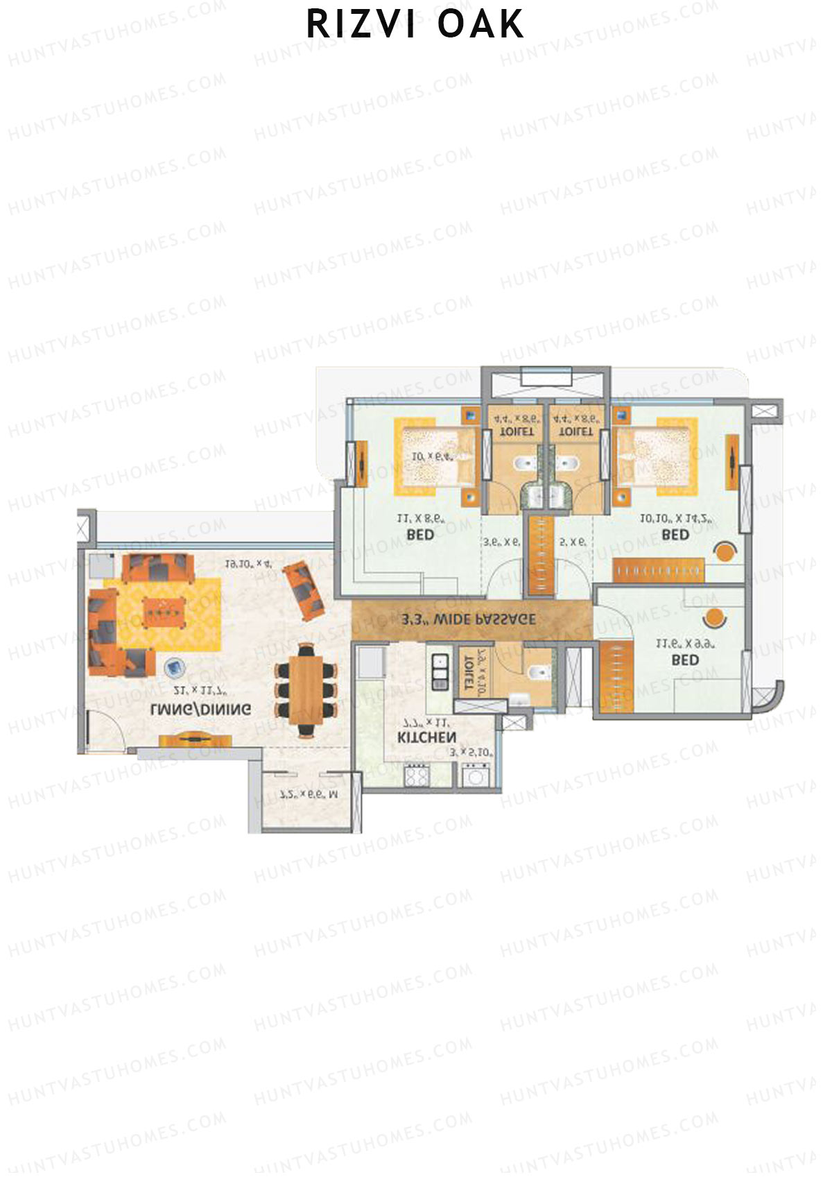 Rizvi Oak Wing B Unit 2 Floor Plan